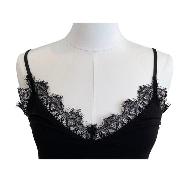 PJ Salvage Black Stretch Frayed Edge Lace Camisole Spaghetti Straps, Size M - Picture 2 of 10